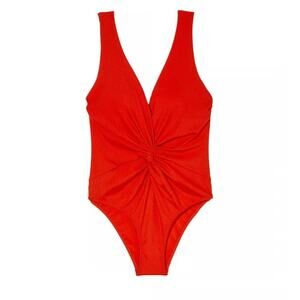 VICTORIA’S SECRET Twist Plunge One-Piece Solid Red Swimsuit Beach Summer Size M